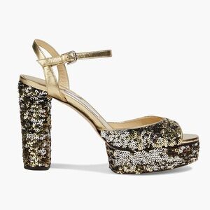 Jimmy Choo Peachy 105 Sequin Platform Sandals sz 36.5